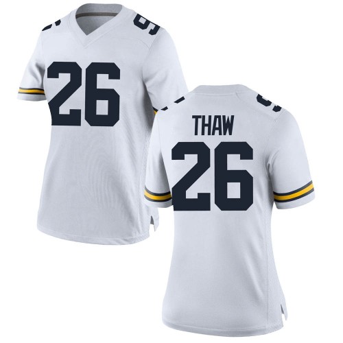 Jake Thaw Michigan Wolverines Women's NCAA #26 White Game Brand Jordan College Stitched Football Jersey FCP8154MD